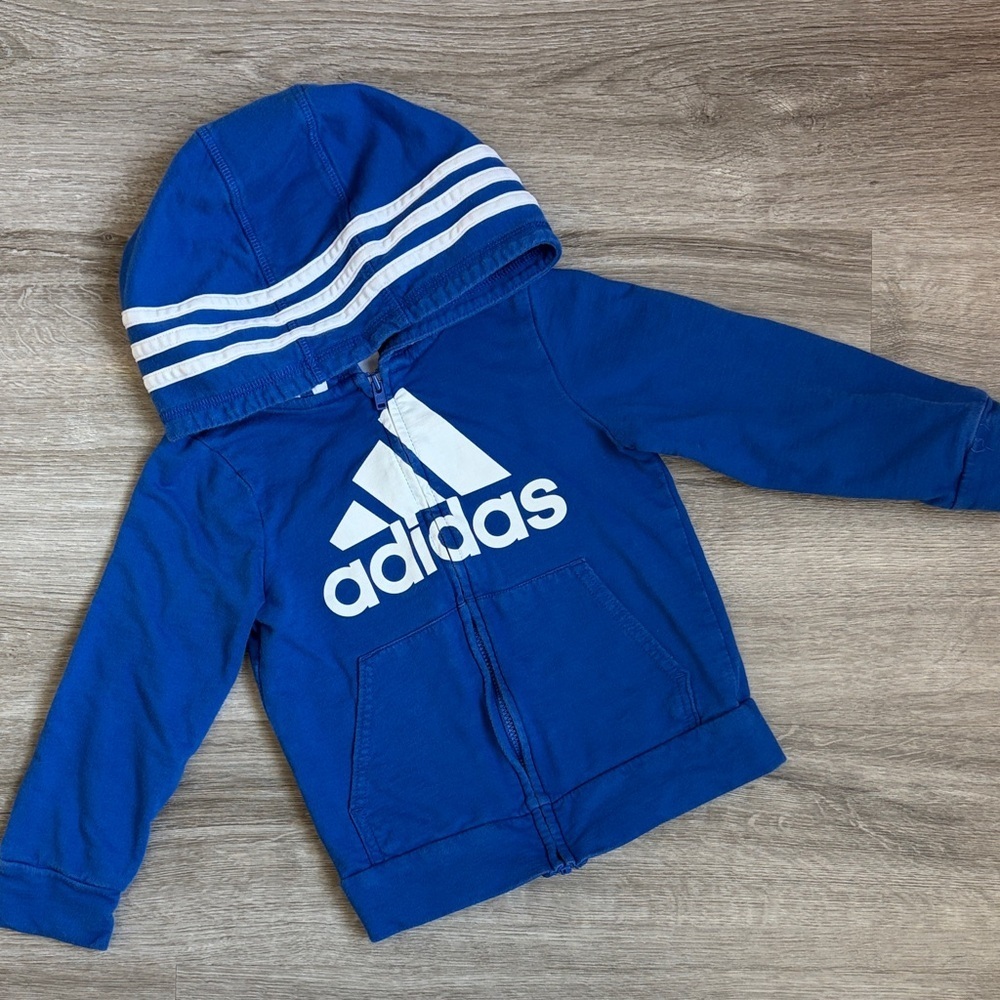 Adidas toddler boys blue zip up jacket with hood